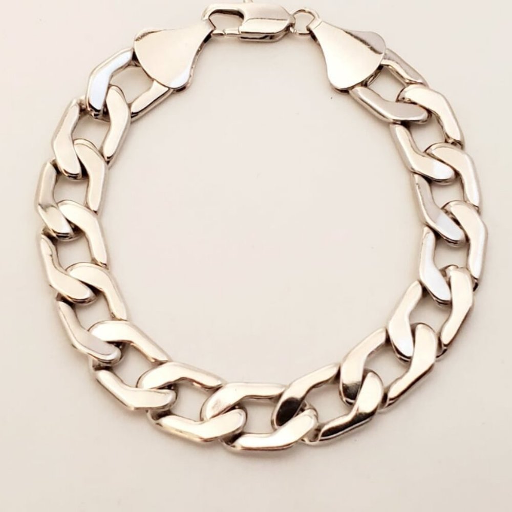 Goldfathers Jewelry.  Rhodium Layered 8" Jumbo Flat Curb Bracelet.  UNISEX.